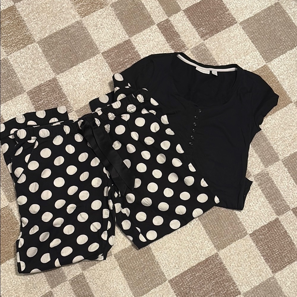 New York & Company Black and White Polka Dot Pajama Set